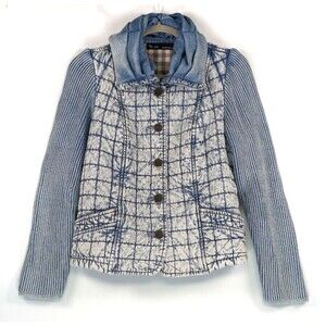 Blue Willi’s Quilted Denim Jacket Womens Small 100% Cotton Ribbed Sleeve